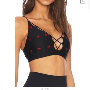 Beach Riot Sparkle Heart Nicolette Sports Bra In Black Size M